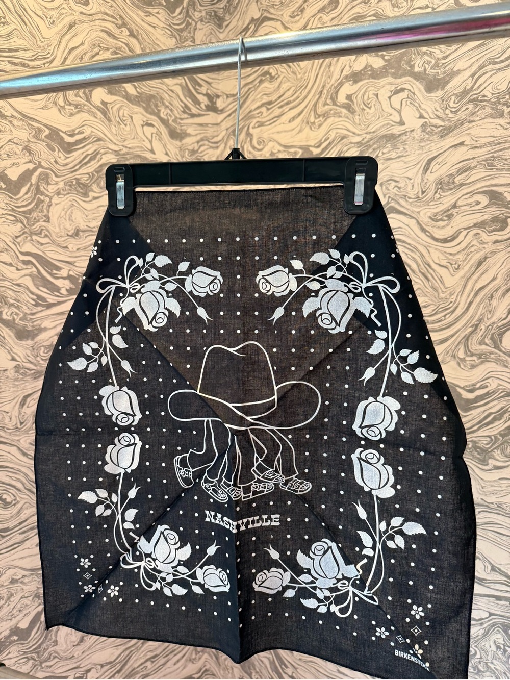 Birkenstock Black Bandana-Print Scarf with Nashville Western Rose Motif